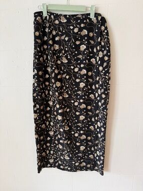 Vintage 90s Black Floral Wrap Maxi Skirt | Boho Cottagecore | Size Medium